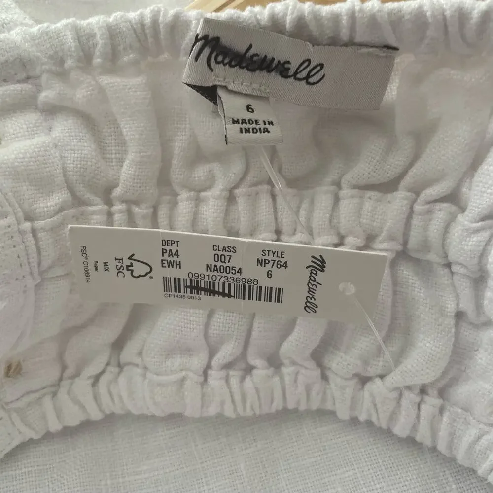 NWT Madewell Square-Neck Mini Dress in‎ 100% Linen Size 6 White Sundress NP764 - Picture 6 of 9